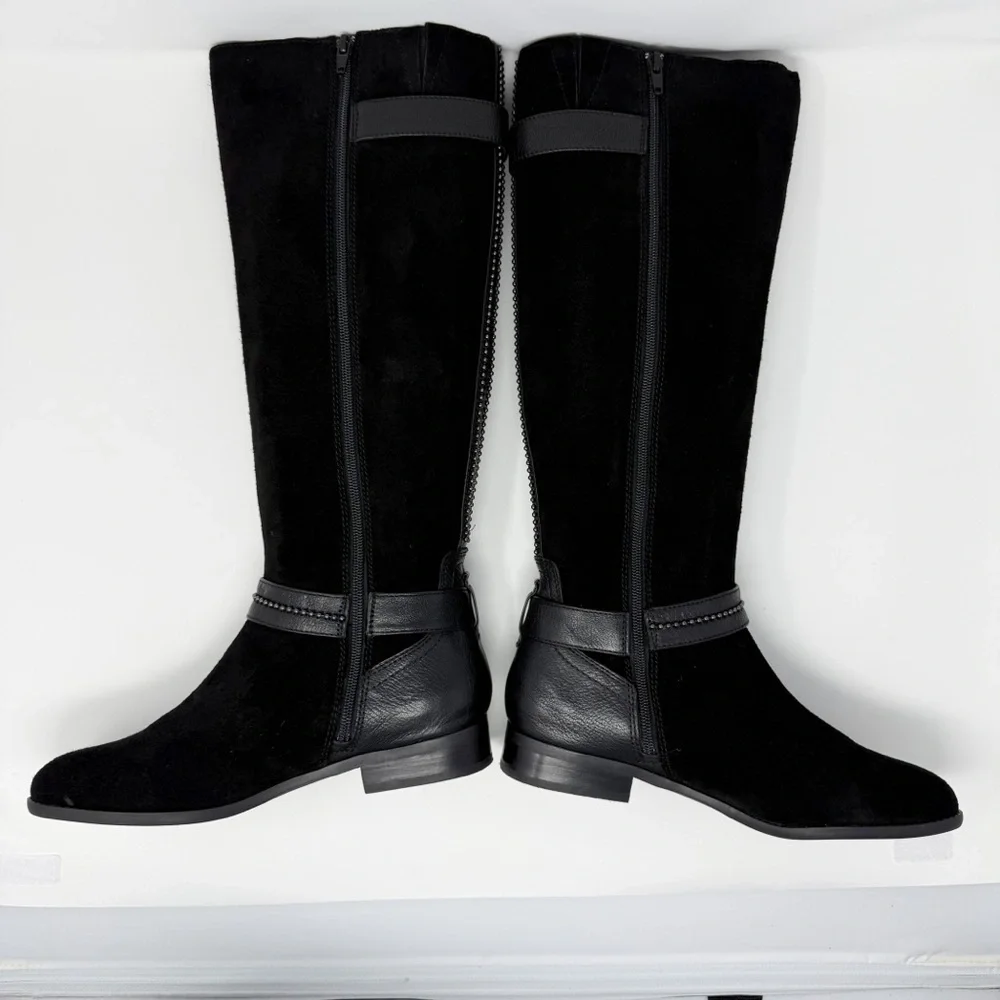 Alex Marie Davian Black Knee High Boots Women’s 9.5M Suede Leather Riding Boots